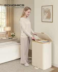 Cesto da roupa suja com tampa e saco removível 52 x 38,5 x 75 cm, 150 L, branco creme