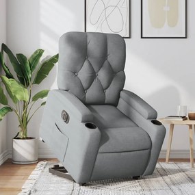 vidaXL Poltrona reclinável elevatória elétrica tecido cinzento-claro