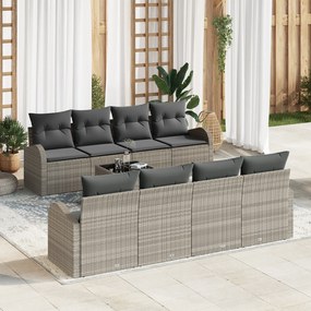 Conjunto de Sofá de Jardim de 9 Peças com Almofadas Cinza Claro Vime P