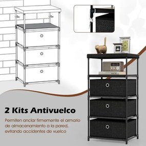 Cómoda com  3 gavetas gavetas de tecido 40 x 30 x 81 cm com superfície de madeira e estrutura metálica Castanho rústico e preto
