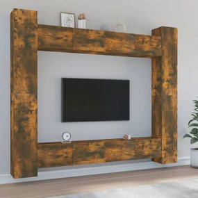 vidaXL Conjunto móveis de TV 8 pcs madeira processada carvalho fumado