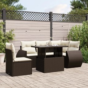 vidaXL 6 pcs conjunto de sofás jardim c/ almofadões vime PE castanho