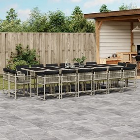 vidaXL 17 pcs conj. jantar jardim c/ almofadões vime PE cinzento-claro