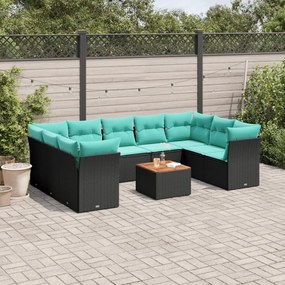 vidaXL 10 pcs conjunto de sofás p/ jardim c/ almofadões vime PE preto