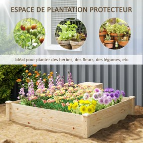 Floreira de madeira quadrada para horta exterior com caixote de compostagem de design e fundo aberto, 123 x 123 x 25,5 cm, madeira natural