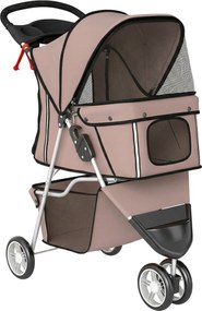 PawHut Carrinho para Cães Pequenos com Cesto de Armazenamento Janelas de Malha e Cinto de Segurança 77x44x102 cm Castanho | Aosom Portugal
