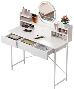 Toucador com Espelho e Luz LED – Cascais – 100x40x126 cm – 4 Gavetas +