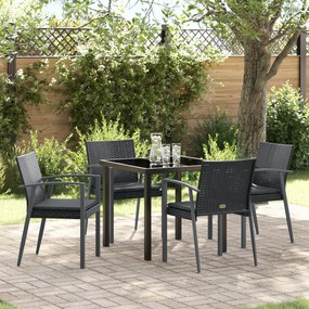 vidaXL Conjunto de Jantar para Jardim com 5 Peças e Almofadas em Rattan Ploy Preto