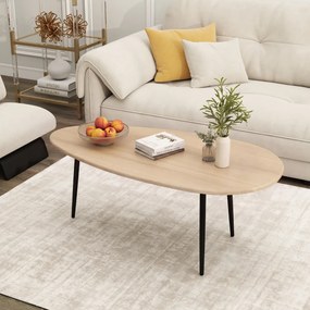 Mesa de centro oval, 108 x 56 x 44 cm em estilo Mid-Century com estrutura metálica para sofá, sala de estar Natural