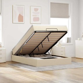 Estrutura de cama otomana com colchão tecido creme 140x200cm