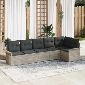 vidaXL Sofá de Jardim 6 Peças com Almofadas em Rattan Poly Cinza Claro