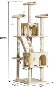 Arranhador para Gatos tipo Centro de Atividade com Árvore e Poste para Arranhar– Cor: Bege - 60 x 50 x 180 cm