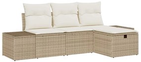 Conjunto de Sofá de Jardim de 4 Peças da com Almofadas em Rattan Sinté