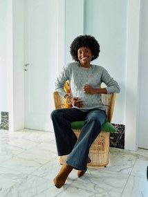 Camisola de malha aberta, para grávida e amamentação  cinza mesclado