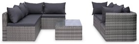 10 pcs conjunto lounge de jardim c/ almofadões vime PE cinzento