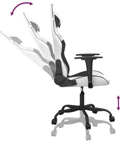 Cadeira gaming massagens couro artificial branco e preto