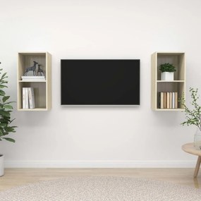 vidaXL Armários de parede TV 2 pcs derivados madeira carvalho sonoma