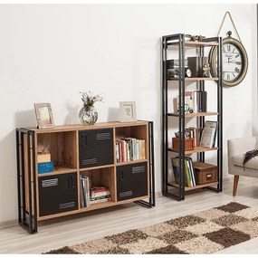 Conjunto de Mobiliário de Sala Cosmo – Pinho Atlântico Preto – Estante