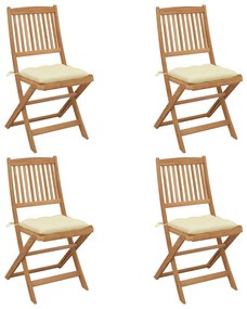 3064688 vidaXL Cadeiras de jardim dobráveis c/ almofadões 4 pcs acácia maciça