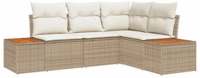 Conjunto de Sofá de Jardim de 4 Peças com Almofadas Bege Polirattan Ac