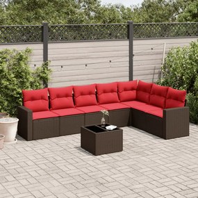 vidaXL 8 pcs conjunto sofás de jardim c/ almofadões vime PE castanho