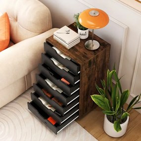 Bloco arquivo escritório com 7 gavetas com 4 rodas universais A49 x 40 x 87 cm de madeira Castanho