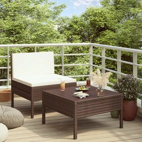 vidaXL 2 pcs conjunto lounge de jardim c/ almofadões vime PE castanho
