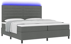 Cama Box com Colchão e LED na Cor Cinza Escuro, 200x200 cm Tecido