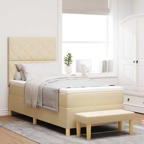 vidaXL Cama Box com colchão com cabeceira Creme 90 x 190 cm tecido