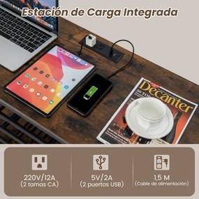 Garrafeira Armário para vinhos Estante de 3 níveis para vinhos com suportes para copos Tomadas eléctricas Estante para vinhos de bar 120 x 40 x 92 cm