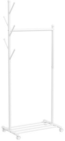 Guarda Roupa com Rodas 5 Ganchos Barra para Pendurar e Prateleira Inferior 68x43x171 cm Branco