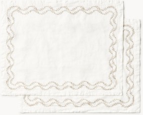Individuais em linho lavado com bordado artesanais Ivy, conjunto de 2
