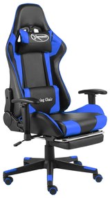 vidaXL Cadeira de gaming giratória com apoio de pés PVC azul