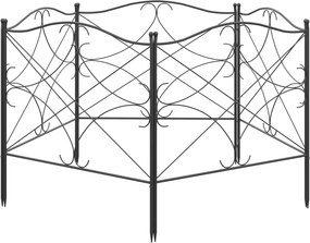 Conjunto de 5 cercas decorativas de jardim em metal com ornamentos, 305 x 62 cm, preto