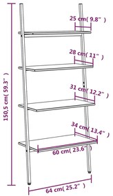 Unidade 4 prateleiras inclinada 64x34x150,5 cm preto