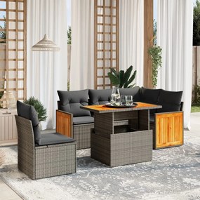 6 pcs conjunto de sofás p/ jardim com almofadões vime PE bege