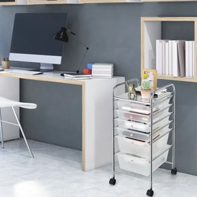 Carrinho com rodas auxiliar de armazenamento com 6 gavetas empilháveis removíveis para cozinha ou escritório 34 x 43,5 x 76 cm Transparenete