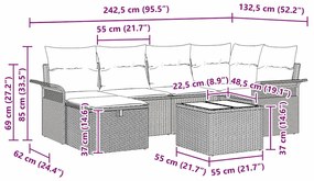 Conjunto de Sofá de Jardim de 7 Peças com Almofadas Preto Rattan Polím