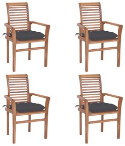 Cadeiras de jantar 4 pcs c/ almofadões antracite teca