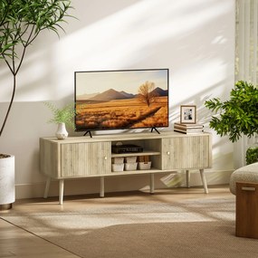Móvel para televisão 140 x 35 x 49 cm, com capacidade para ecrãs até 65 polegadas, com 2 portas, 2 compartimentos abertos, prateleira ajustável, cor c