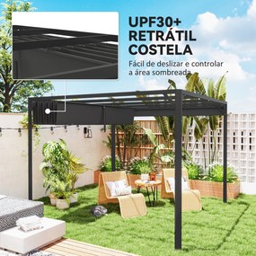 Pérgola de Jardim de Alumínio 3x3 m com Teto Retrátil e Lateral Enrolável UPF30+ Pérgola para Exterior Cinza