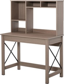 Secretária com estante de arrumação em madeira moderna, com prateleiras e tampo amplo, 105 x 50 x 137,5 cm, acabamento em castanho claro