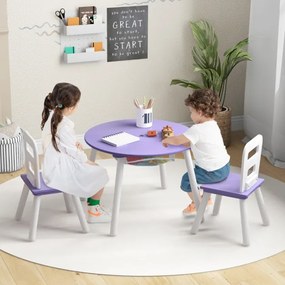 Conjunto de mesa e cadeira redonda para crianças Conjunto de 3 peças com mesa de actividades em madeira e centro de rede Acessórios de decoração roxo