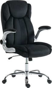Cadeira de Escritório Apoios de Braços Rebatíveis Altura Ajustável Função Basculante e Estofada em Veludo 68x69x118 cm Preto
