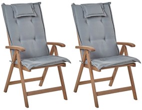 Conjunto 2 cadeiras de jardim em madeira escura de acácia e almofadas cinzentas AMANTEA Beliani