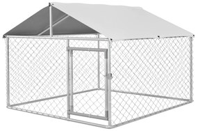 PawHut Canil de Exterior para Cães Médios Gaiola para Cães com Fechadura Toldo Impermeável e Anti-UV 200x200x150 cm Prata