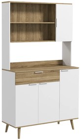 HOMCOM Móvel de Cozinha Armário de Armazenamento 4 Portas 1 Gaveta estilo Escandinavo 98x39x180 cm Branco e Natural | Aosom Portugal