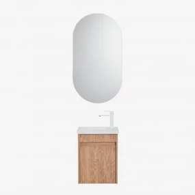 Conjunto De Móvel De Casa De Banho Suspenso Em Madeira Com Lavatório Integrado Narek Castanho Fresno & Ovalado Com Armazenamento Preto - Sklum