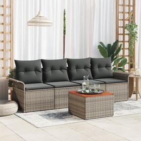 Conjunto de Sofá de Jardim de 5 Peças com Almofadas Cinzento Vime Sint