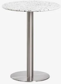 Mesa De Bar Redonda Ø60 Cm Em Terraço Xiren Terrazzo Marfim E Preto - Cinzento Escovado - Sklum